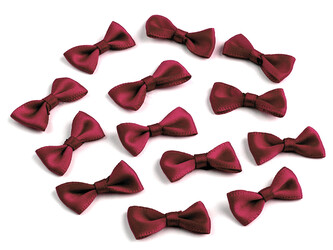 Svatební / prádlové mašličky 12x25 mm saténové - 50 ks - 13 bordó