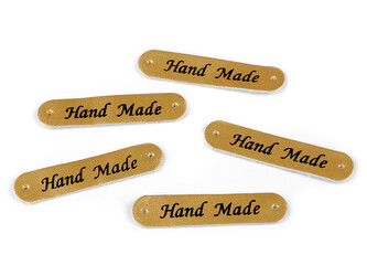 Nášivka / štítek z eko kůže Hand Made 10x48 mm - 50 ks - 3 zlatá metalic