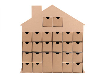 Adventní kalendář papírový domeček k dozdobení - 1 ks - hnědá přírodní