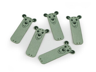 Nášivka / štítek z eko kůže medvídek - 5 ks - 5 zelená šalvěj světlá