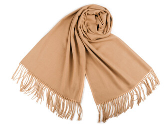 Šátek / šála typu pashmina s třásněmi 65x180 cm - 1 ks - 33 béžová velbloudí