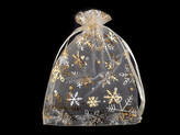 Vánoční dárkový pytlík vločky 13x18 cm organza - 10 ks - 2 krémová nejsvět. zlatá