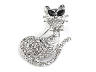 Brož s broušenými kamínky kočka - 12 ks - crystal