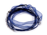 Víceřadá šňůrka s karabinkou z nerezové oceli délka 43 cm - 100 ks - 4 modrá tmavá