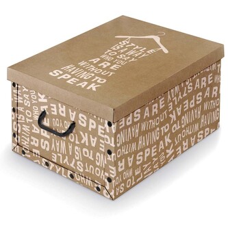 Box úložný s držadly - Kraft, bílý nápis