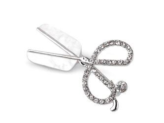 Brož s broušenými kamínky nůžky - 1 ks - 1 crystal platina