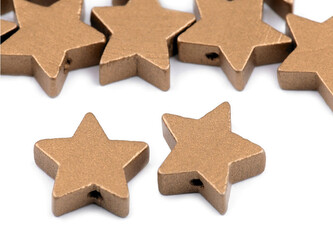 Dřevěné korálky hvězda metalické Ø19 mm - 100 ks - 3 zlatá stř.