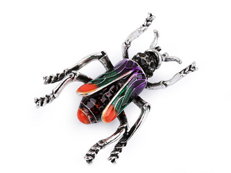 Brož brouk - 1 ks - 3 zelená oranžová