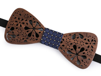 Dřevěný motýlek noty, květy, knír - 1 ks - 2 hnědá přírodní květy