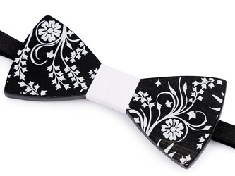 Dřevěný motýlek - 1 ks - 8 černá bílá