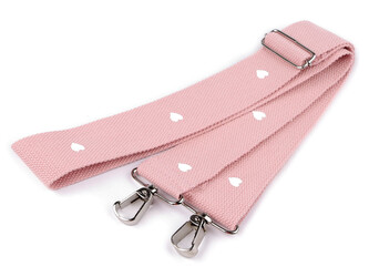 Textilní ucho / popruh na tašku s karabinami šíře 3,8 cm - 1 ks - 25 pudrová srdce
