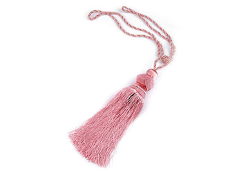 Velký dekorační úvaz / šňůra na závěsy se střapcem - 2 ks - pudrová