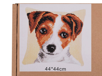 Kreativní sada povlak na polštář k vyšívání - 1 ks - 4 hnědá pejsek