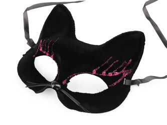 Karnevalová maska - škraboška sametová s glitry kočka - 1 ks - 3 černá růžová