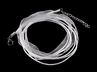 Víceřadá šňůrka s karabinkou z nerezové oceli délka 43 cm - 100 ks - 1 bílá