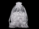 Vánoční dárkový pytlík vločky 10x15 cm organza - 100 ks - bílá stříbrná