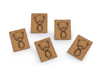 Nášivka / štítek z eko kůže - zvířátka - 5 ks - 1 hnědá přírodní medvěd