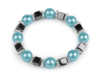 Náramek pružný z plastových kuliček - 12 ks - 5 tyrkys