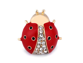 Brož / odznak s broušenými kamínky beruška, krokodýl - 1 ks - 1 červená beruška