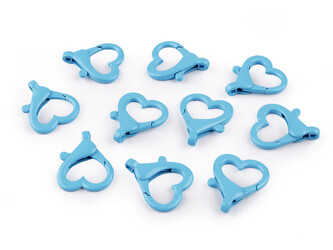 Kovová lakovaná karabina srdce průvlek 15 mm - 10 ks - 5 modrá azuro