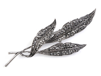 Brož s broušenými kamínky listy - 1 ks - nikl černý