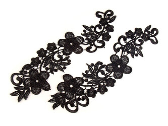 Benátská krajková aplikace / vsadka 8x27 cm - 8 ks - 4 černá