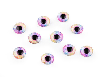 Skleněné oči k nalepení Ø10 a 12 mm - 10 ks - 3 (10 mm) fialová sv.