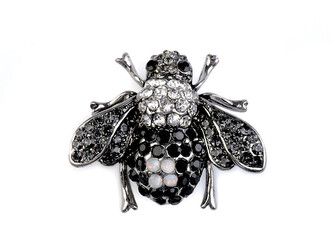 Brož s broušenými kamínky deštník, včela - 1 ks - 2 nikl černý včela