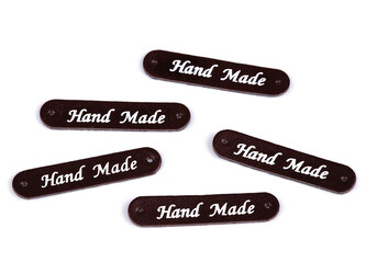 Nášivka / štítek z eko kůže Hand Made 10x48 mm - 50 ks - 9 hnědá tmavá