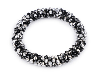 Náramek / gumička z broušených korálků - 1 ks - 12 černá stříbrná