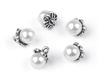 Knoflík s kaplíkem / přívěsek perla Ø9 mm - 25 ks - 1 bílá