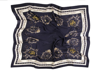 Saténový šátek 90x90 cm - 1 ks - 2 modrá tmavá krémová