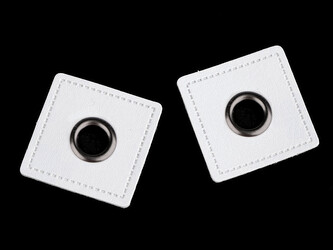 Průchodka s koženkovým čtverečkem k našití, průvlek 8 mm - 20 ks - 11 bílá černý nikl