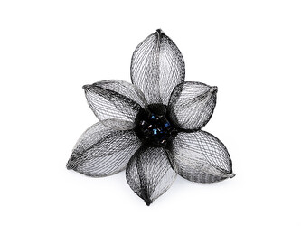 Brož kovová s broušenými kamínky Ø7,5 cm - 1 ks - 4 hematit