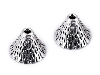 Koncovky na šňůrku / dekorační kaplíky 10x12 mm - 20 ks - platina s patinou