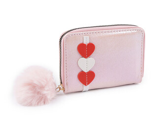 Dívčí peněženka metalická s bambulí 9x13 cm - 1 ks - 2 pudrová