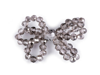 Mašlička z broušených skleněných korálků Hand made - 1 ks - 5 šedá