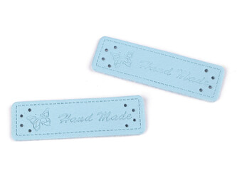 Eko kůže cedulka / ozdoba / nášivka Handmade 15x50 mm - 50 ks - 8 modrá pomněnková