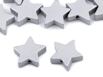 Dřevěné korálky hvězda metalické Ø19 mm - 100 ks - 1 stříbrná