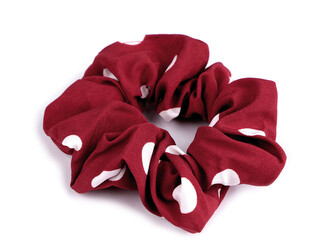 Gumička scrunchie do vlasů, s puntíky - 20 ks - 4 červená tmavá