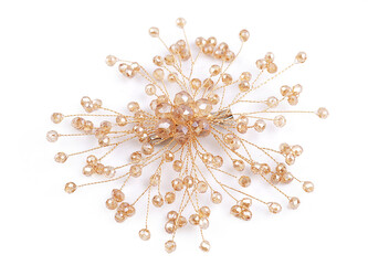 Brož se skleněnými broušenými korálky Hand made - 1 ks - 2 colorado topaz zlatá