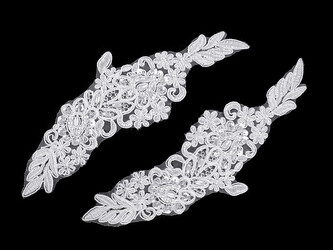 Monofilová aplikace / vsadka 6,8x19,5 cm s flitry a perlami - 2 ks - 1 bílá sněhová