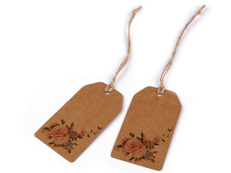 Papírová visačka / jmenovka s potiskem 50x90 mm - 100 ks - 2 hnědá přírodní růže
