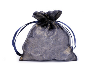 Dárkový pytlík s kovovým leskem 8x10,5 cm organza shine - 10 ks - 8 modrá kobaltová