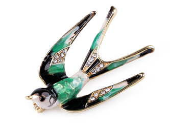 Brož s broušenými kamínky vlaštovka - 1 ks - 4 zelená smaragdová