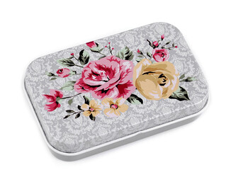 Plechová krabička květy růže - 1 ks - 21 šedobéžová