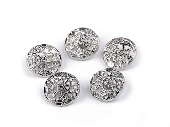 Kovový knoflík velikost 28", 34" s motýlkem a kamínky - 5 ks - 1 (28") nikl