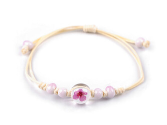 Náramek shamballa s korálky a květem - 1 ks - 1 růžová