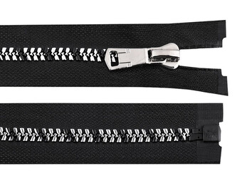 Kostěný zip se stříbrno-černými zoubky No 8 délka 70 cm - 1 ks - 1 černá