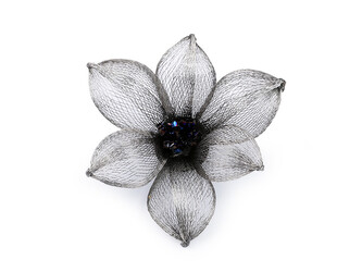 Brož kovová s broušenými kamínky Ø7,5 cm - 1 ks - 3 stříbrná tmavá